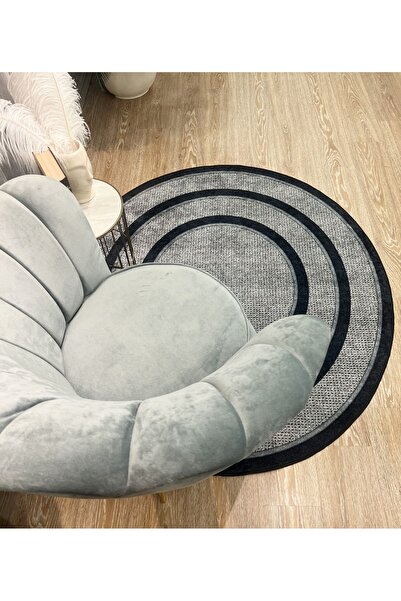 Brillant Hasır Jüt Sisal Bordürlü Görünümlü Yuvarlak Dekoratif Halı Gri - Lac...