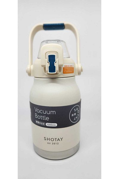 Shotay قارورة ST-8250 موديل 1000 مل بمقبض وحامل هاتف كريمي مع مصاصة وبدون مصاصة، استخدامان مختلفان