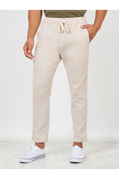 Styli Cotton Slub Relaxed Fit Ankle Length Pant