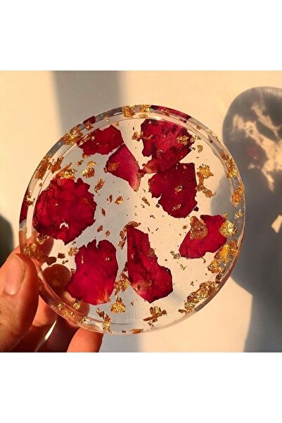 Sultan Tasarım Set of 4 Epoxy Coasters with Real Dried Roses