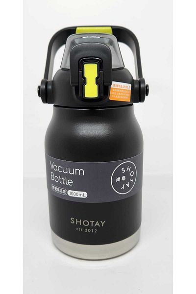 Shotay ST-8250 Model Black Flask - 1000ml Capacity, 2 Different Uses, with Handle and Hanging Straw
