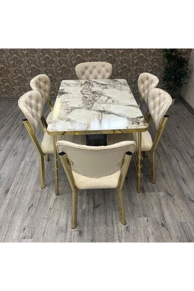 BY ORHAN GÜZEL 80-120 CK GOLD Mutfak Masası Takımları , 6 Kişilik Mutfak Masası Takımı