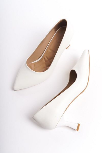 Modabuymus Kandy White Matte - Pantofi scurti cu toc Goblet