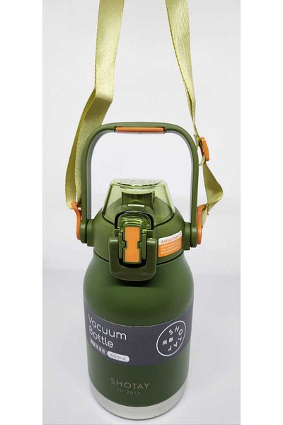 Shotay ST-8250 Model Green Flask 1000ml Capacity with Handle and Strap with Straw-No Straw 2 Different Uses