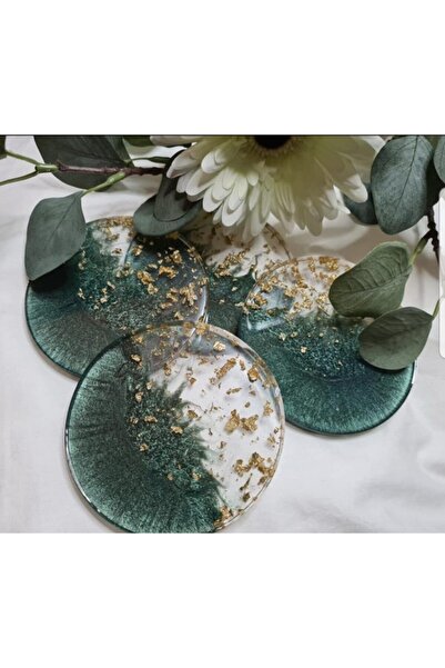 Sultan Tasarım طقم قواعد أكواب إيبوكسي من سلطان جولد ليف، 4 قطع