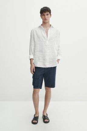 Massimo Dutti Cep detayl 100 keten bermuda ort Fiyat Yorumlar Trendyol