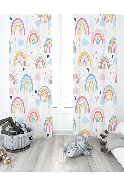 EVPANYA Cortina de fundal pentru copii cu model curcubeu colorat - Prețuri cu o singură aripă