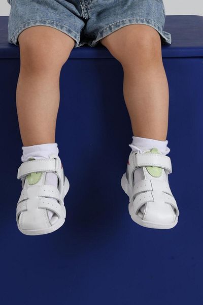 kids A more White Cloe Genuine Leather Baby Girl Sandals - Single Velcro Closed Back