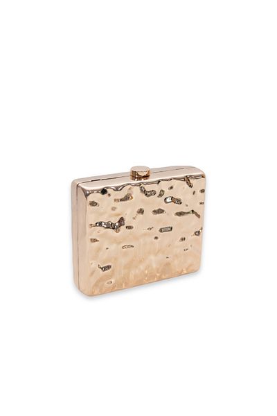 Sun Pieces Vera Gold Colored Metal Shiny Clutch - Gold Portfolio Bag