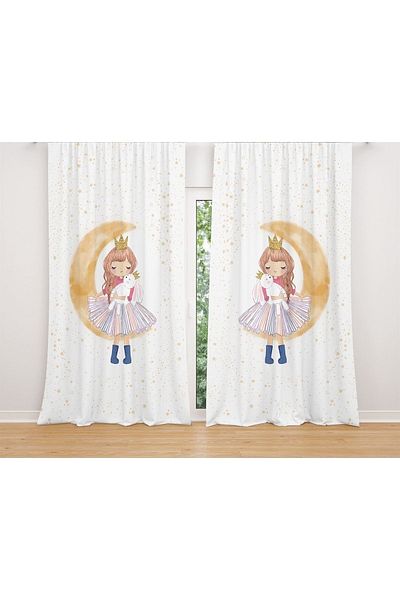 EVPANYA Perdele pentru cameră pentru copii cu model „Rabbit and Princess on the Moon” (preț cu o singură aripă)