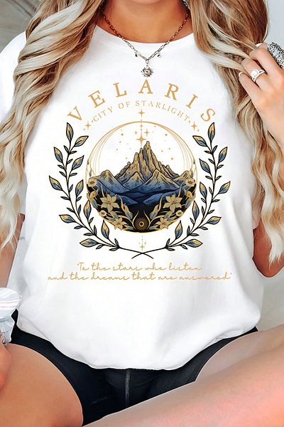 MODAGEN Λευκό μπλουζάκι Oversize - Crew Neck, Velaris Printed, Unisex