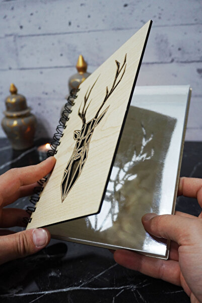 markcat Wooden Covered Deer Figure Notebook - Unlined - Daily Agenda - A5 Memory Book