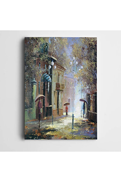 Dekolata Şemsiyeli Insanlar Yağlıboya Reprodüksiyon Kanvas Tablo