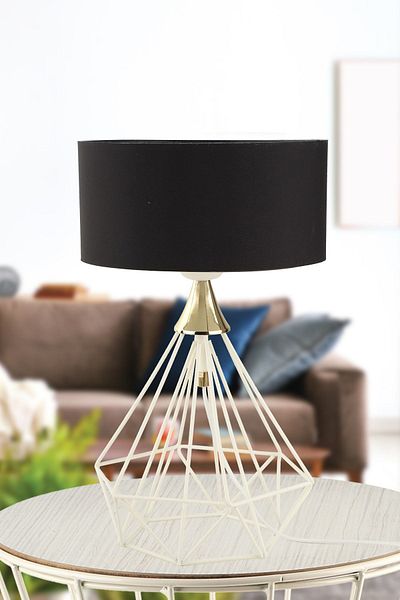 Begüsa White Black Sude Table Lamp Hat