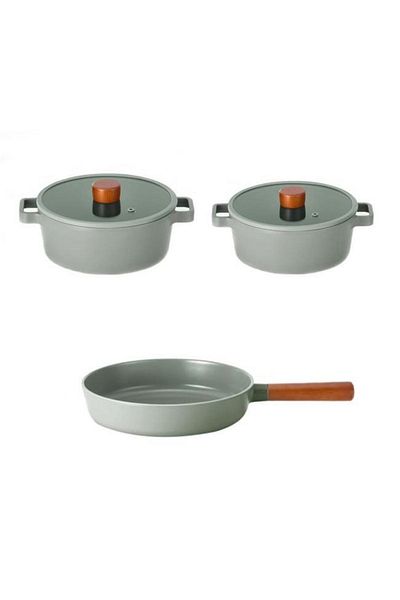 NEOFLAM Fika Gray 5 Piece Cast Iron Pot and Pan Set
