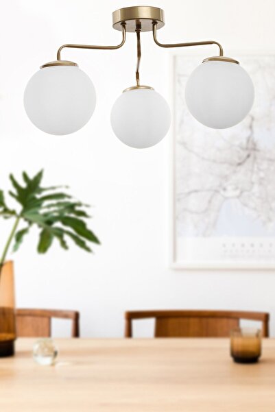 Begüsa Yağmur 3.lü Eskitme-beyaz Glop Camlı Avize