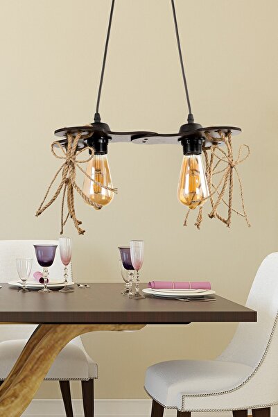 Begüsa Ceviz Ahşap Halatlı Tarz 2.li Avize