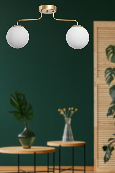 Begüsa Yağmur 2.li Eskitme-beyaz Glop Camlı Avize