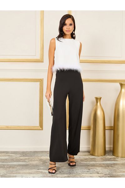 Styli Faux Fur Hem Sleeveless Blouse