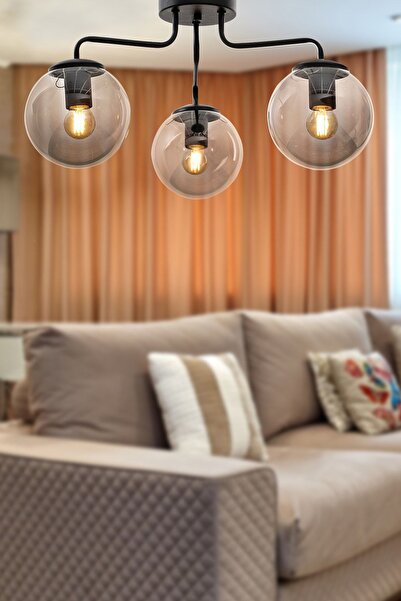 Begüsa Yağmur 3.lü Siyah-füme Camlı Avize