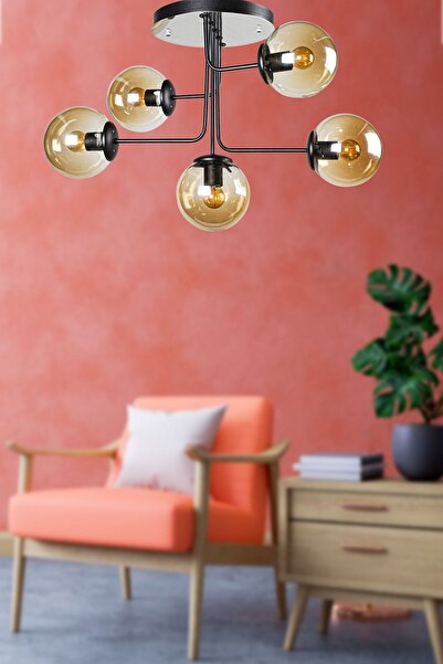 Begüsa Hazeran 5.li Siyah Bal Glop Camlı Avize