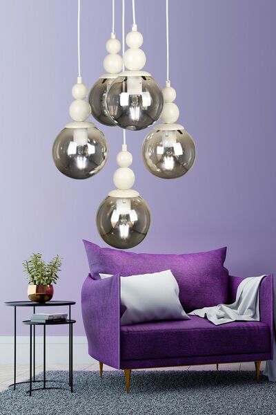 Begüsa Sonsuz 5.li Avize Beyaz Füme Cam