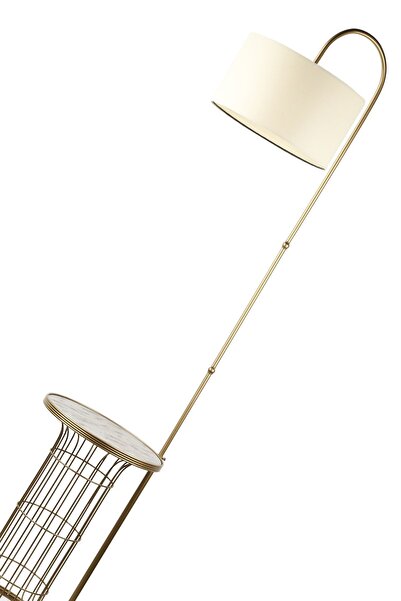 Begüsa Cemre Sehpa Lambader Eskitme Mermer Ahşap Krem Şapka