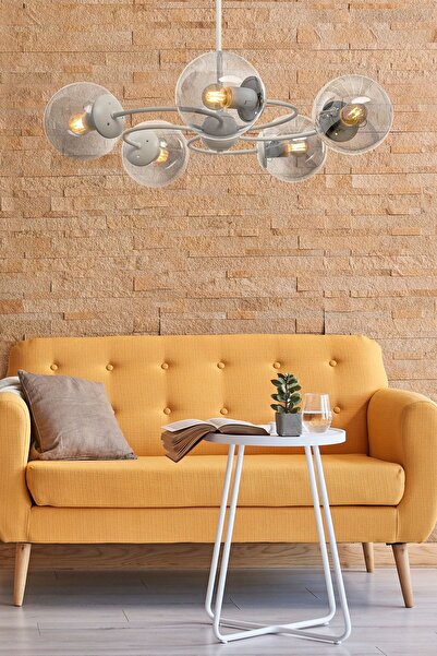 Begüsa Dönence 5.li Beyaz-füme Camlı Avize