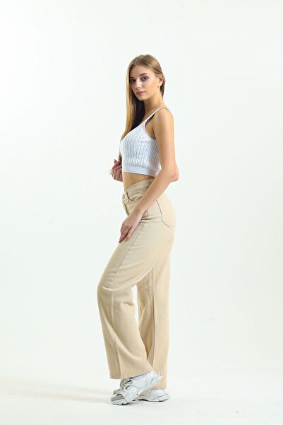 MAKRAS EXCLUSIVE Leo 90s Cream Ψηλόμεση - Boyfriend Φαρδύ Παντελόνι