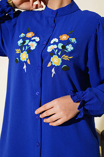 MODAQU Saks színes hímzett tunika - ujjú összegyűjtött