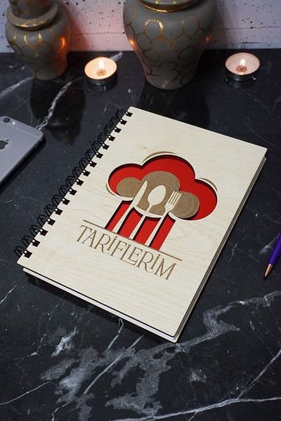 markcat Kitchen Themed Unlined Notebook with Wooden Cover - A5 Memory Book