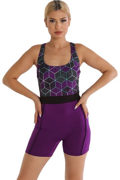 Argisa Μοντέλο μαγιό με σορτς με στάμπα 6526 Purple Plus Size