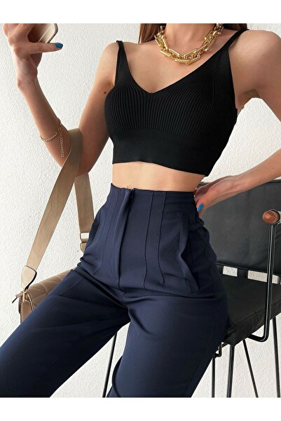 SHEVANE Чорні брюки з високою талією на манжетах