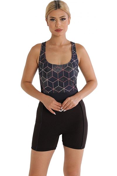 Argisa Μοντέλο μαγιό με σορτς με στάμπα 6526 Μαύρο Plus Size