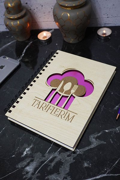 markcat Kitchen Themed Unlined Notebook with Wooden Cover - A5 Memory Book