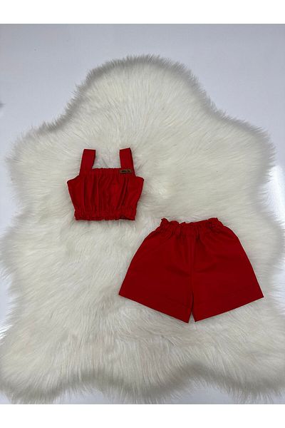 Moda Lina Solid Color Girls' Crop & Shorts Set