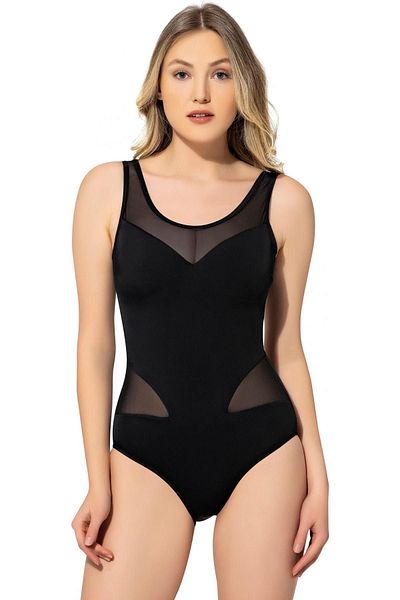 Argisa Plain Tulle Wide Strap Swimsuit 6030 Black