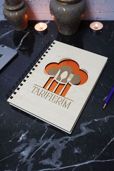 markcat Kitchen Themed Unlined Notebook with Wooden Cover - A5 Memory Book