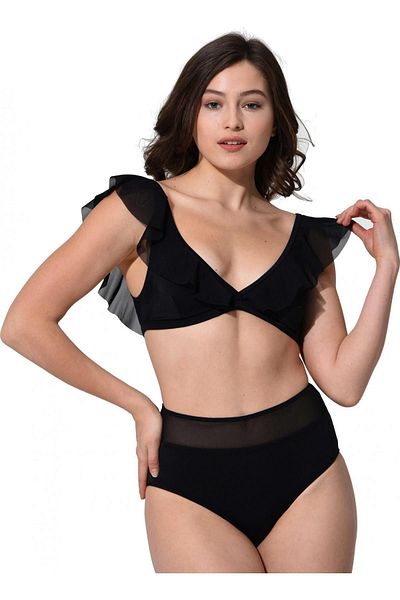 Argisa Plain Ruffle High Waist Bikini 5005 Black