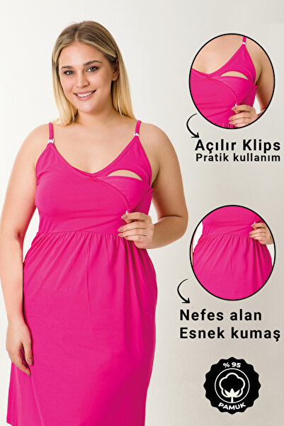 MS HAMİLE İÇ GİYİM HAMİLE LOHUSA GECELİĞİ İP ASKILI HG0059 FUŞYA