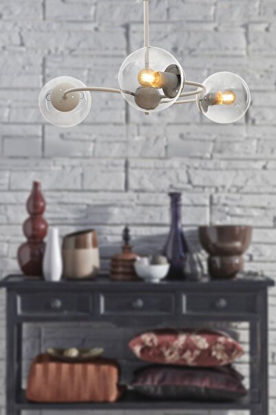 Begüsa Dönence 3.lü Beyaz-füme Camlı Avize