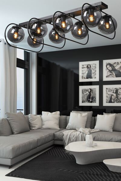 Begüsa Sühan 8.li Sıralı Siyah-füme Glop Camlı Avize