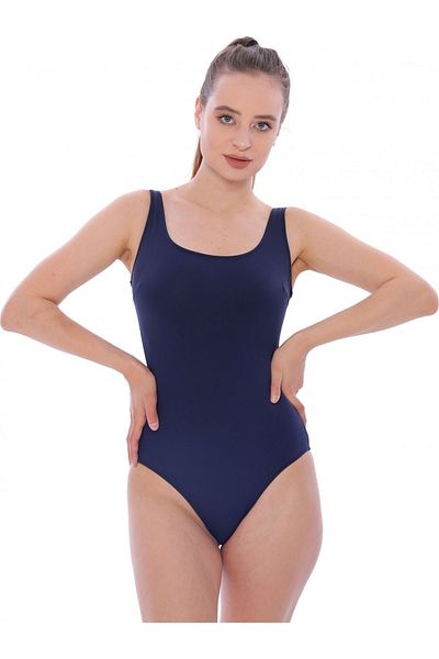 Argisa Plain Swimming Wide Strap Plain Lycra Swimsuit 6034 Navy Blue Plus Size