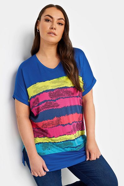Stil Diva Tricou cu dungi cu mânecă scurtă, cu decolteu în V 302951