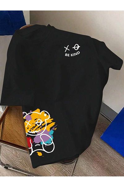 Hunors Sportswear & Company Men's Black Oversize Printed Short Sleeve T-Shirt