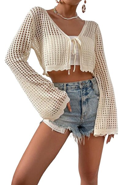 Bracha Διάτρητη στάμπα - Ζακέτα με μπικίνι παραλίας με βαθύ V λαιμόκοψη με ισπανικό μανίκι