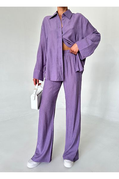 Laluvia Set cămașă și pantaloni cu textura liliac