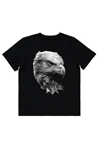 Çapıt Tricou negru cu mânecă scurtă pentru copii - 100% bumbac, imprimeu vultur