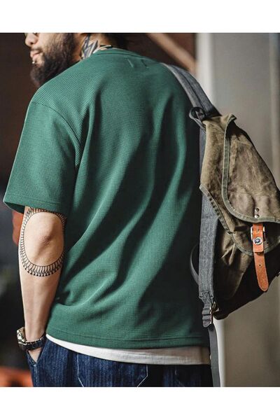 GENIUS STORE Ανδρικό μπλουζάκι με κοντό μανίκι βάφλα με λαιμόκοψη WAFFLE-CYCLETYAKA