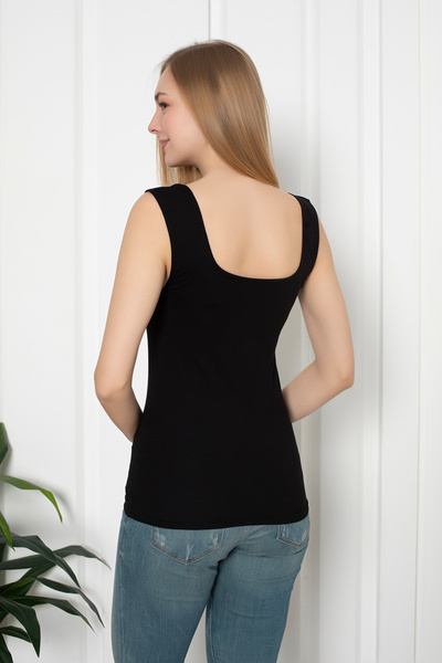 MyBen Φαρδύ λουράκι μαύρο χτενισμένο βαμβακερό βασικό μπλουζάκι